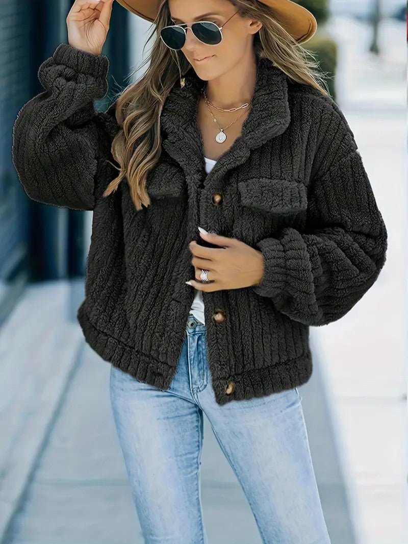Women's Winter Jacket with Collar – Button-Up, Relaxed Fit with Pockets - We are MFEO