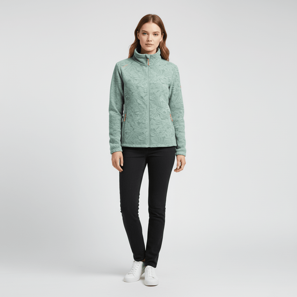 Women's Winter Jacket with Stand Collar – Tonal Botanical Print - We are MFEO
