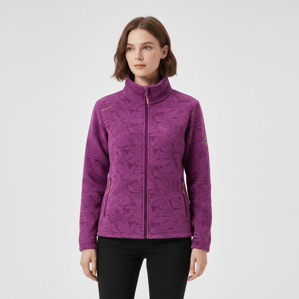 Women's Winter Jacket with Stand Collar – Tonal Botanical Print - We are MFEO