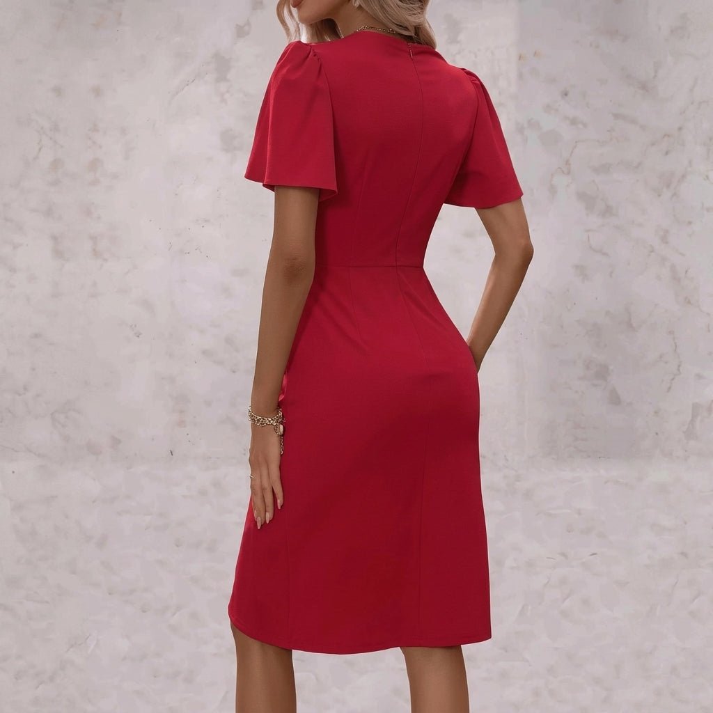Wrap Midi Dress for Summer – V-Neck with Flutter Sleeves - We are MFEO