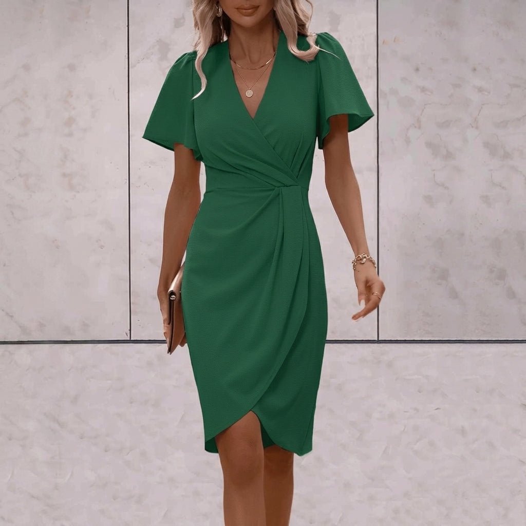 Wrap Midi Dress for Summer – V-Neck with Flutter Sleeves - We are MFEO