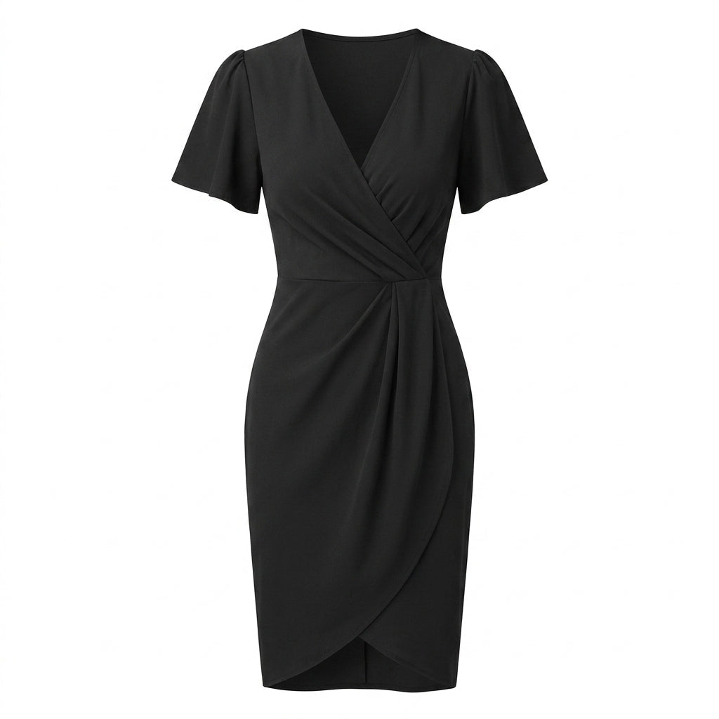 Wrap Midi Dress for Summer – V-Neck with Flutter Sleeves - We are MFEO