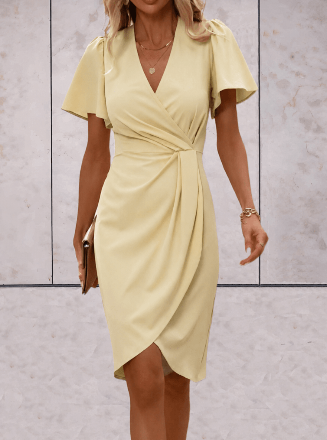 Wrap Midi Dress for Summer – V-Neck with Flutter Sleeves - We are MFEO