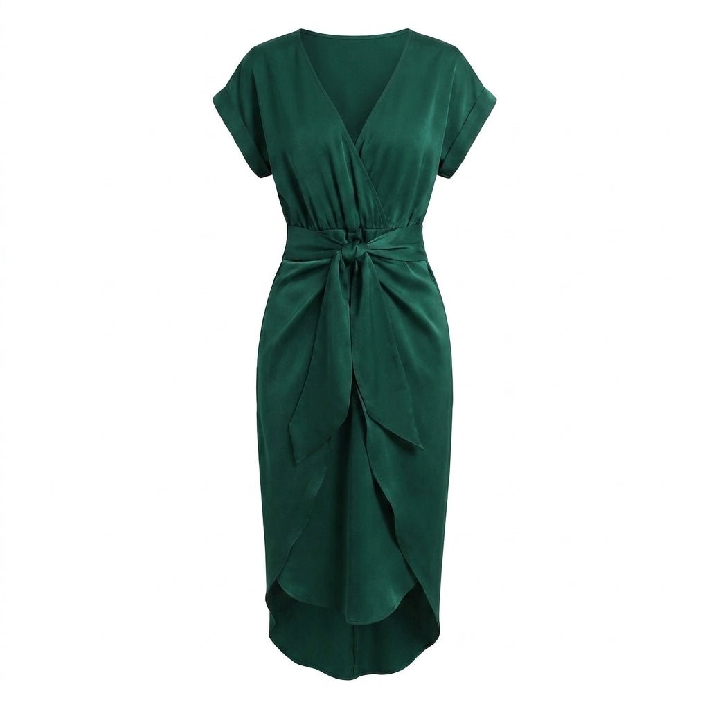 Wrap Midi Dress with Waist Tie – V-Neck Cocktail Dress - We are MFEO
