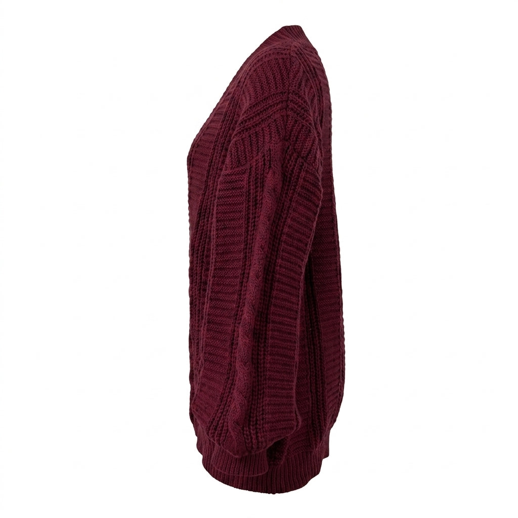 Women's Oversized Cable Knit Cardigan – Button Front with Balloon Sleeves - We are MFEO