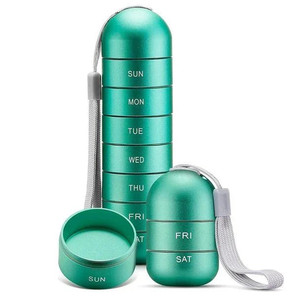 7-Day Pill Organizer – Waterproof Aluminum Pill Box with Screw-Lock Compartments for Travel - We are MFEO
