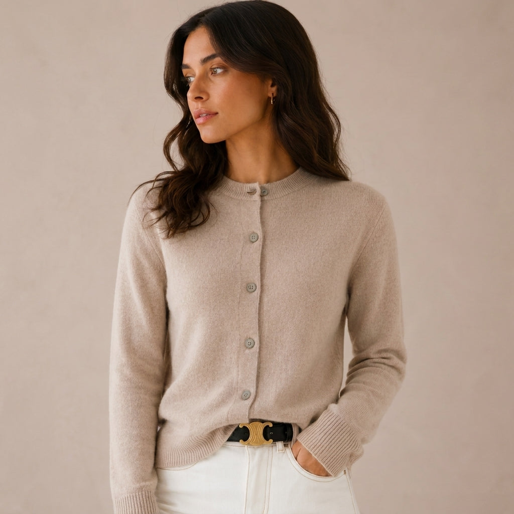 Cashmere Cardigan for Women – Fitted Round Neck with Button Front 8