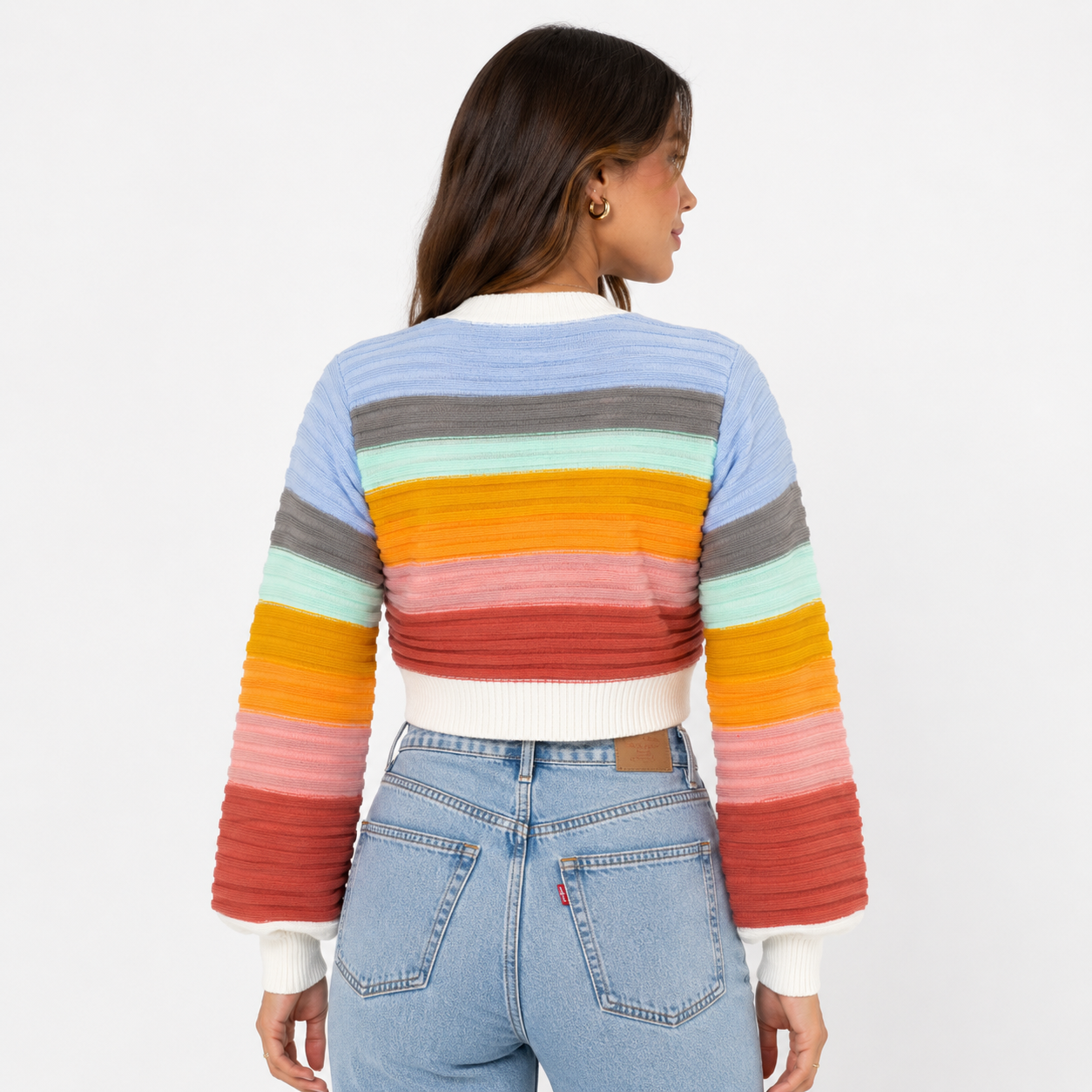 Cropped Women's Cardigan – Rainbow Stripes with V-Neck for Casual Layering 1