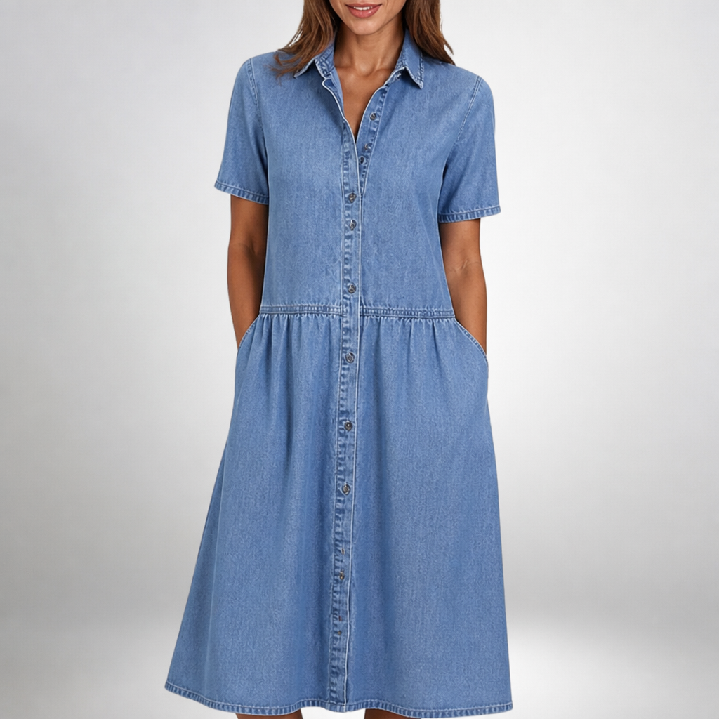 Denim Dress – Tailored Fit with Button Details