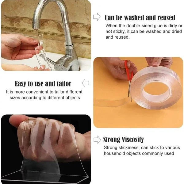 Double-Sided Adhesive Tape 2.8 cm – Transparent, Reusable for Home and Office Use 3