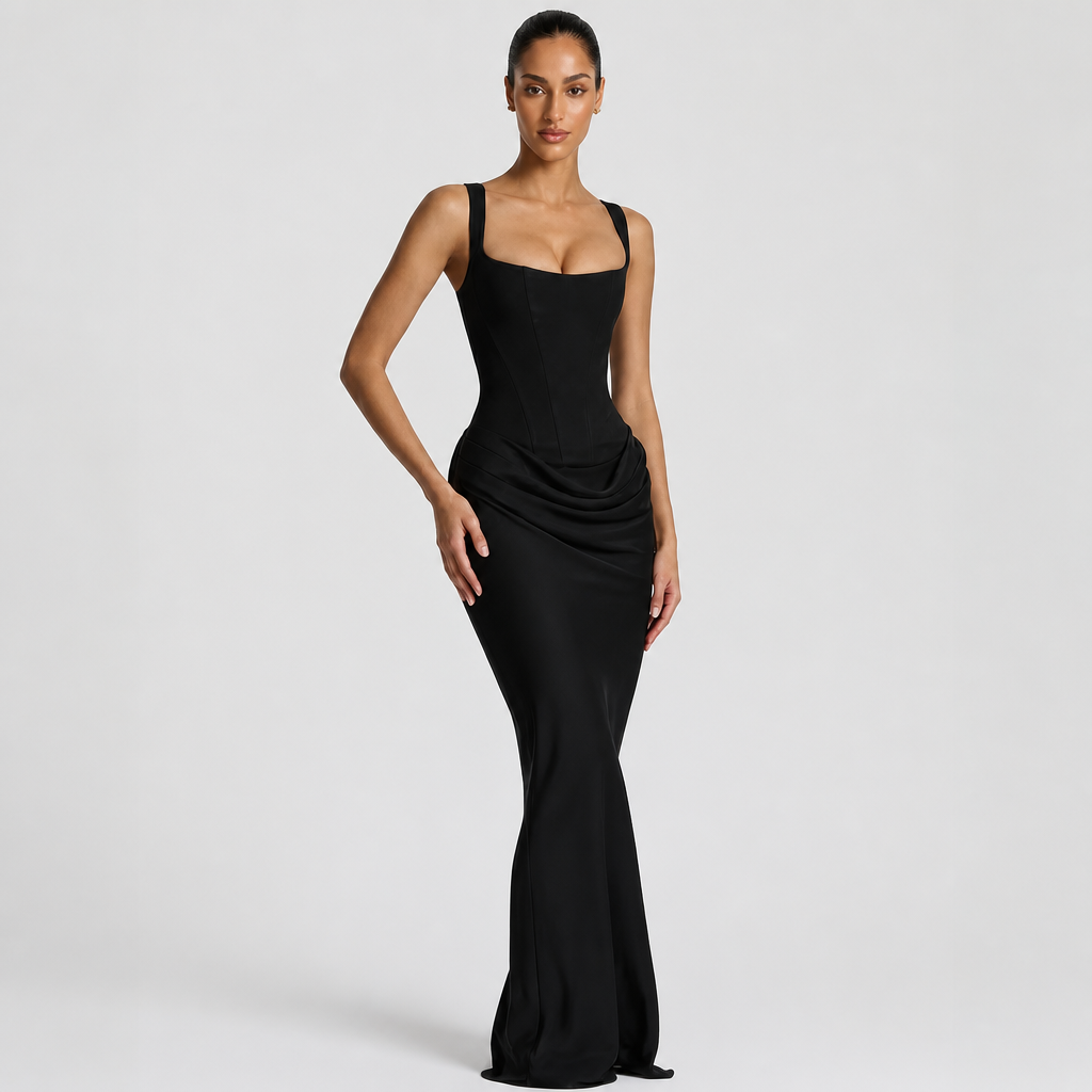 Draped Waist Maxi Dress for Formal and Cocktail Events