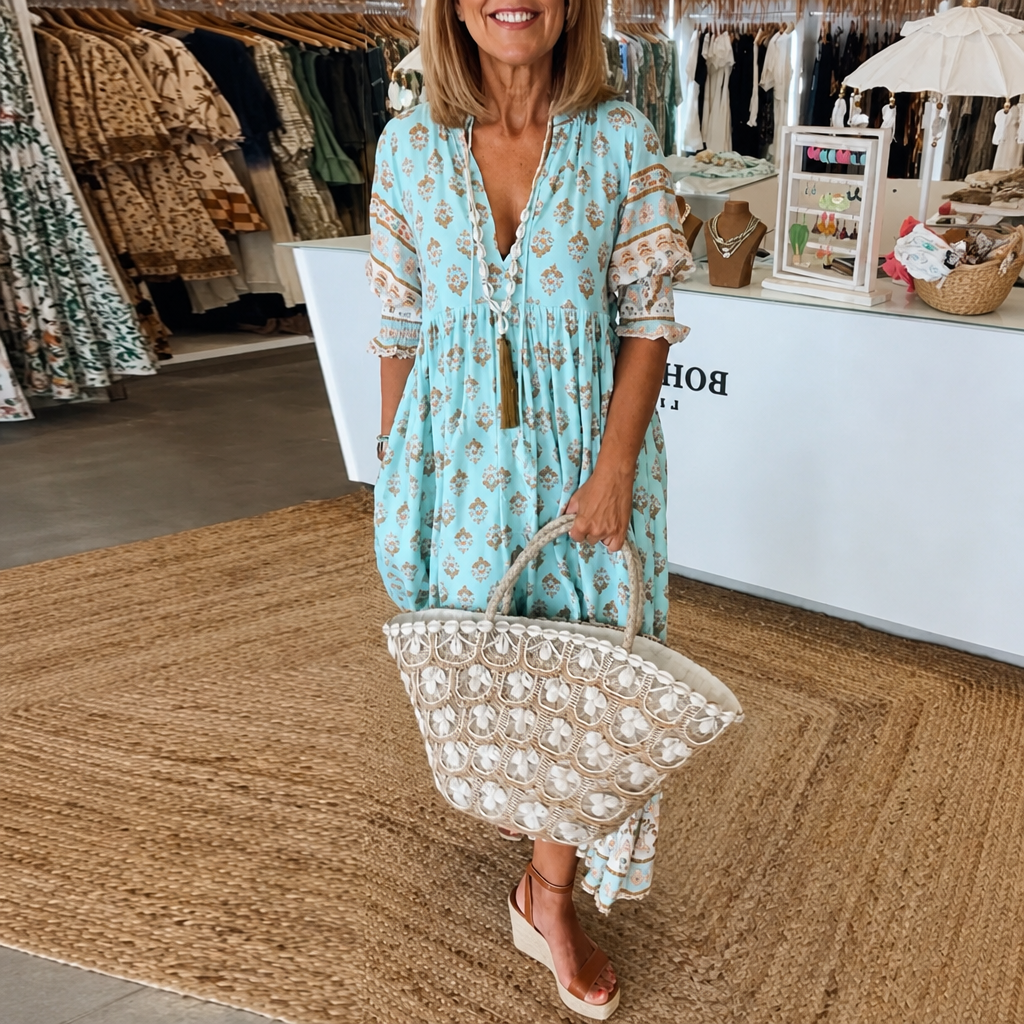 Floral V-Neck Dress – Flowing Fit for Summer Wedding Guest or Casual Wear