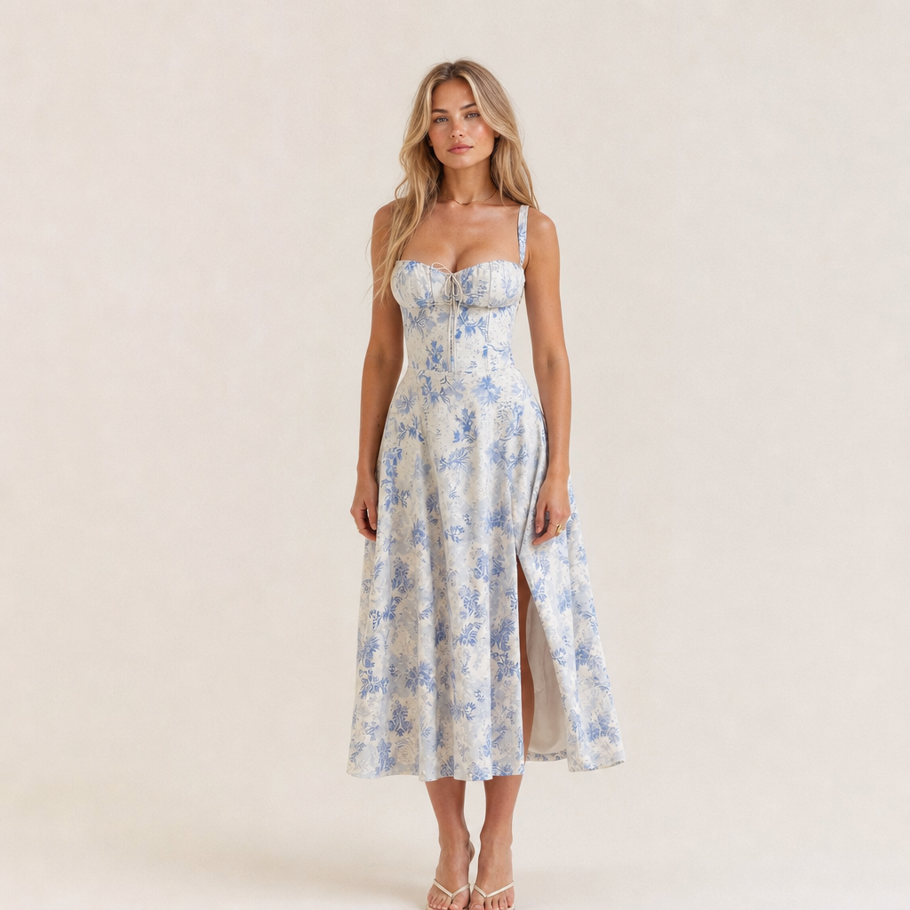 Floral Wedding Guest Midi Dress – Lightweight with Side Slit