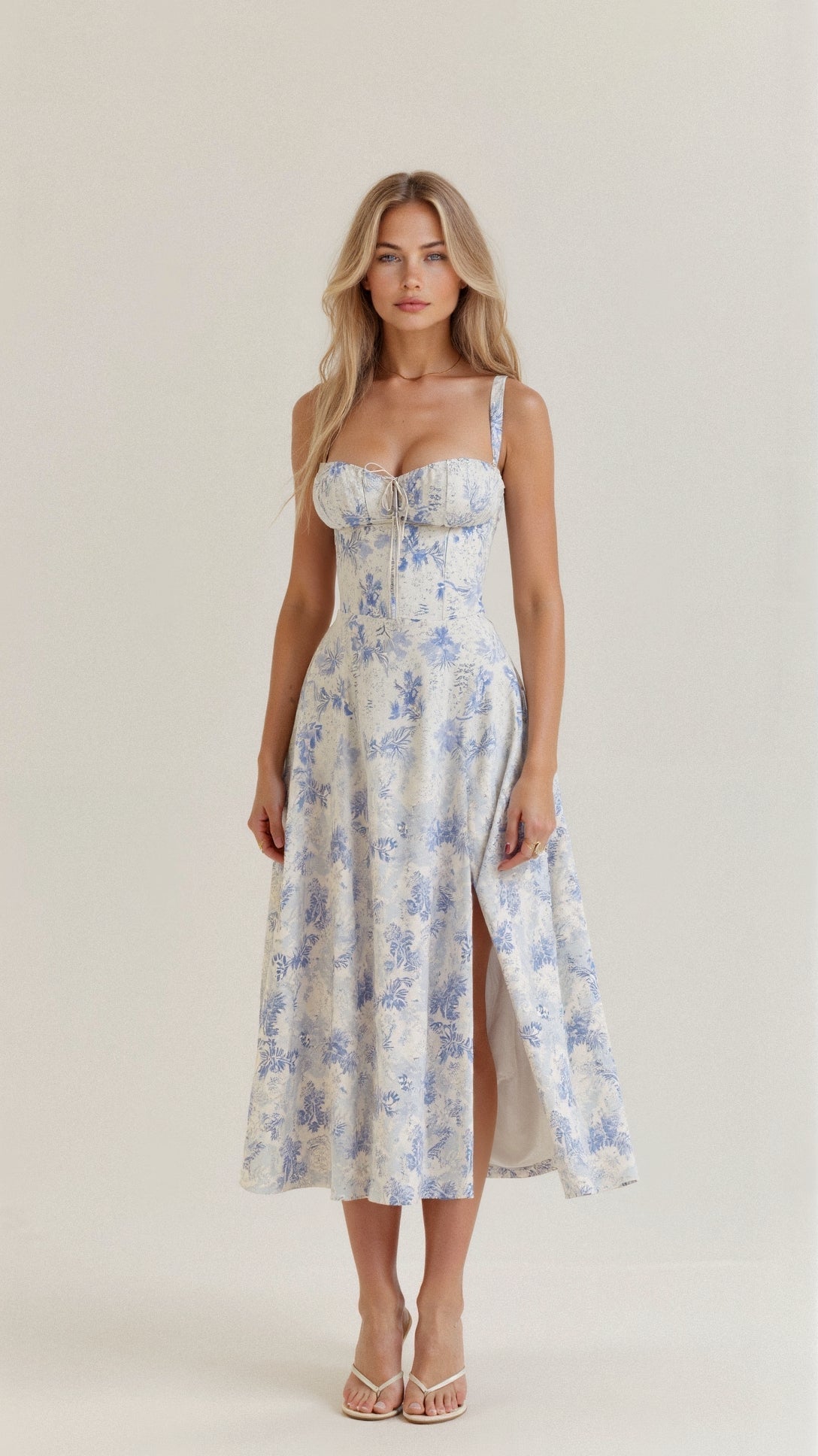 Floral Midi Dress for Women – Lightweight Summer Wedding Guest Dress with Side Slit 0