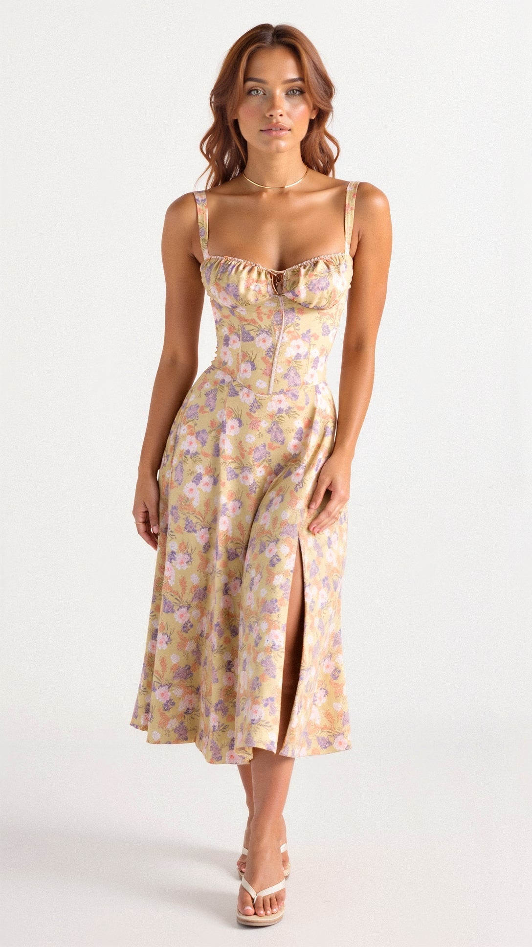 Floral Midi Dress for Women – Lightweight Summer Wedding Guest Dress with Side Slit 9