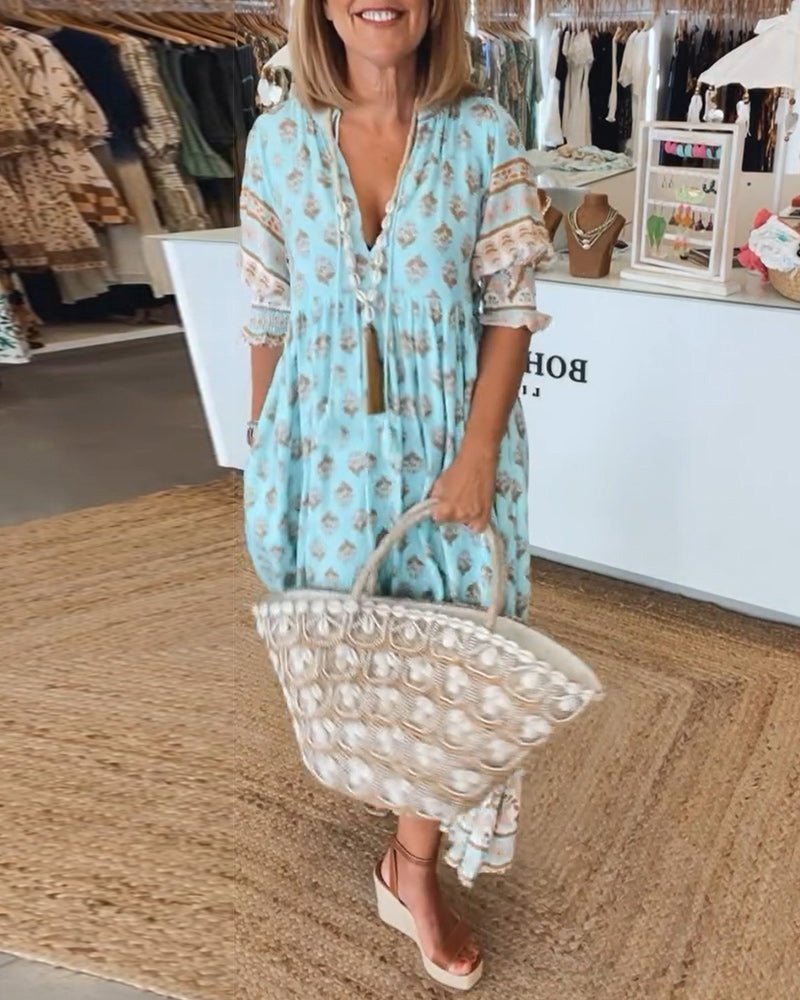 Floral V-Neck Women's Dress – Flowing Fit for Summer Wedding Guest or Casual Wear 0