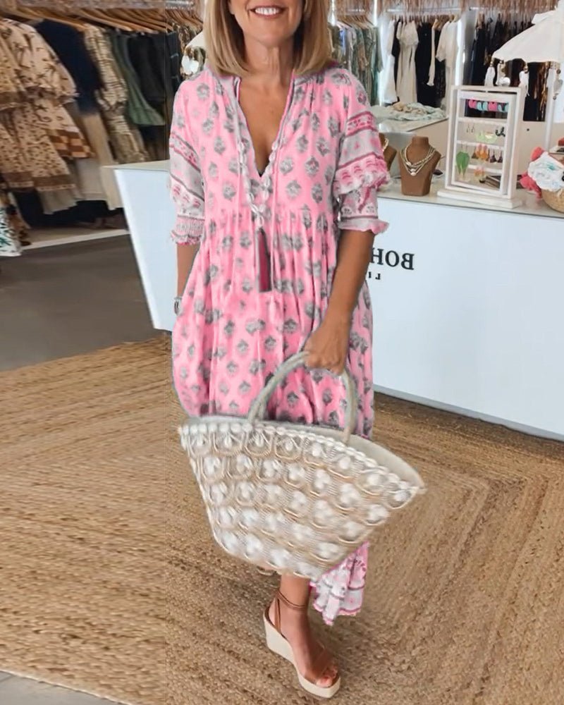 Floral V-Neck Women's Dress – Flowing Fit for Summer Wedding Guest or Casual Wear 2