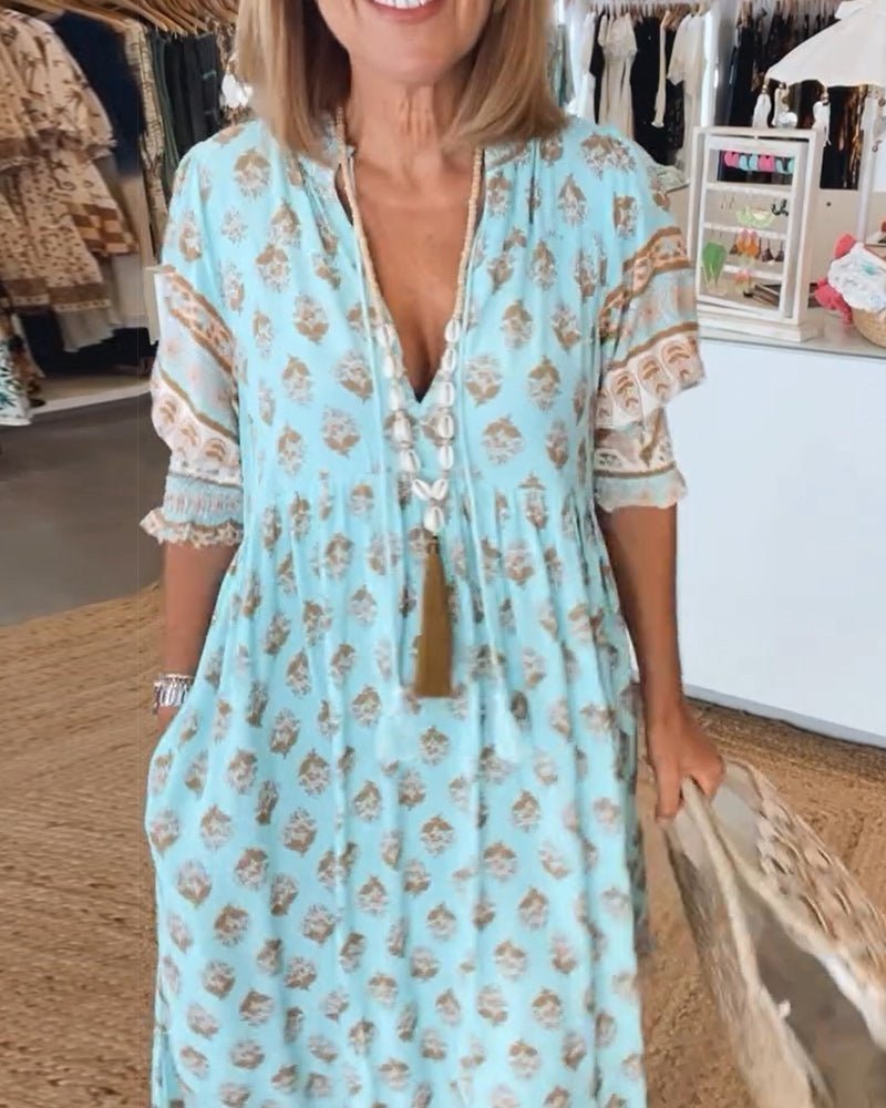 Floral V-Neck Women's Dress – Flowing Fit for Summer Wedding Guest or Casual Wear 4
