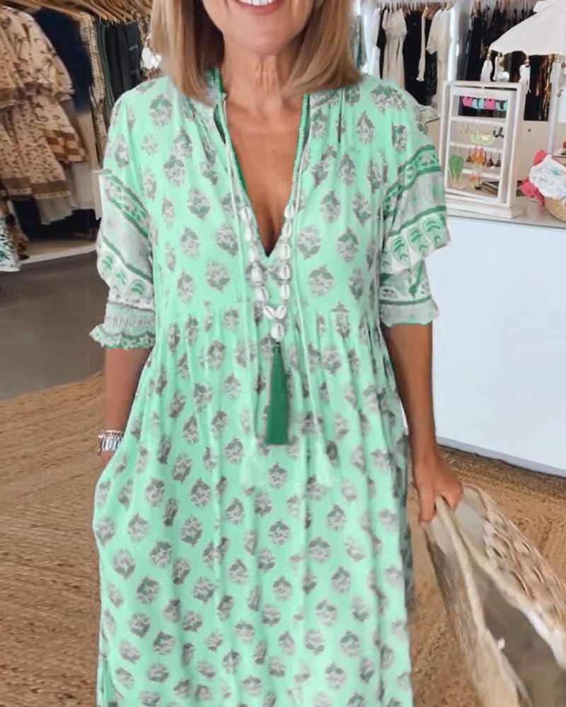 Floral V-Neck Women's Dress – Flowing Fit for Summer Wedding Guest or Casual Wear 6