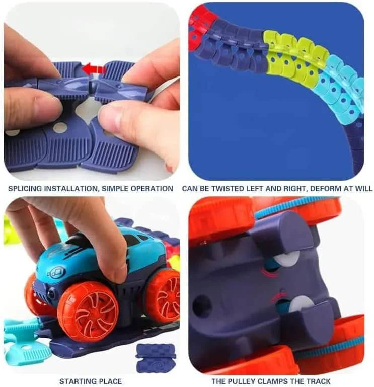 Kids Glow in Dark Race Track with Flexible Pieces – Anti-Tip Cars for Day and Night Play 6