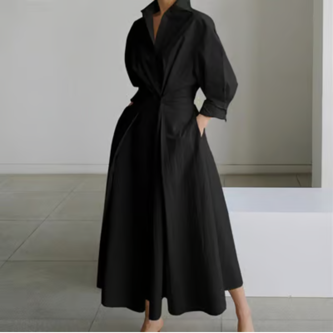Long Sleeve Maxi Dress for Women – Adjustable Waist, Draped Silhouette, Plus Size Available 0