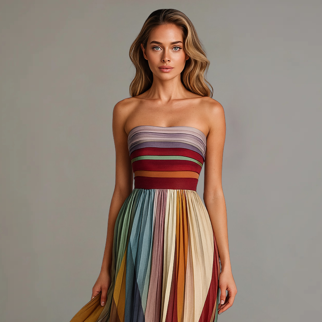 Maxi Dress for Women – Strapless Pleated Long Silhouette, Relaxed Fit for Casual Wear 1
