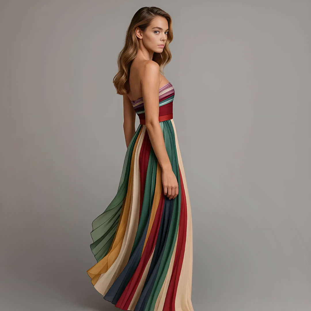 Maxi Dress for Women – Strapless Pleated Long Silhouette, Relaxed Fit for Casual Wear 2