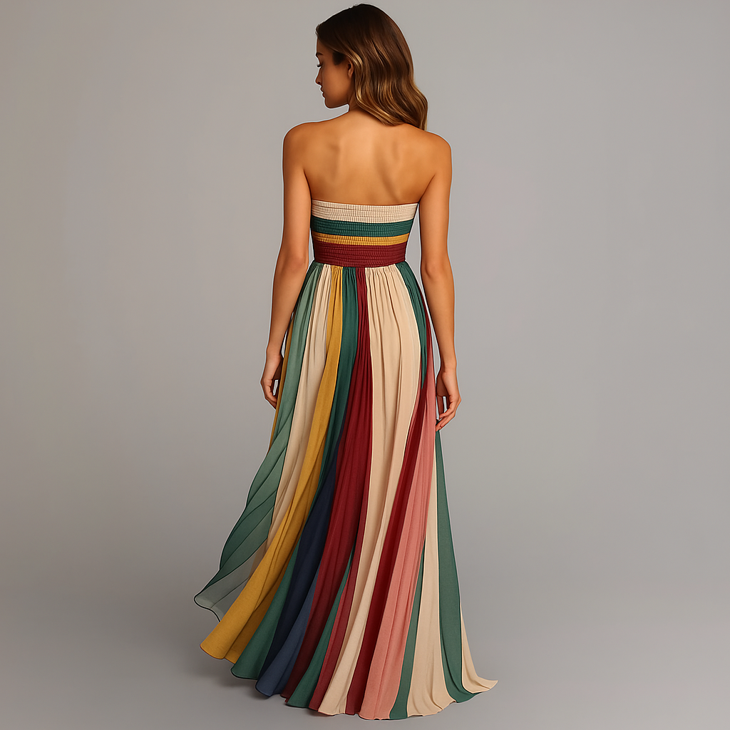 Maxi Dress for Women – Strapless Pleated Long Silhouette, Relaxed Fit for Casual Wear 3