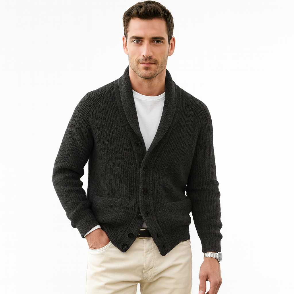 Men's Cardigan with Shawl Collar – Button Front and Hip Pockets for Casual Layering 3