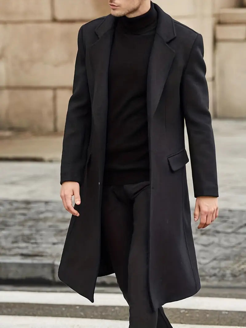 Men's Long Trench Coat – Slim Fit with Notched Lapel for Cooler Months 0