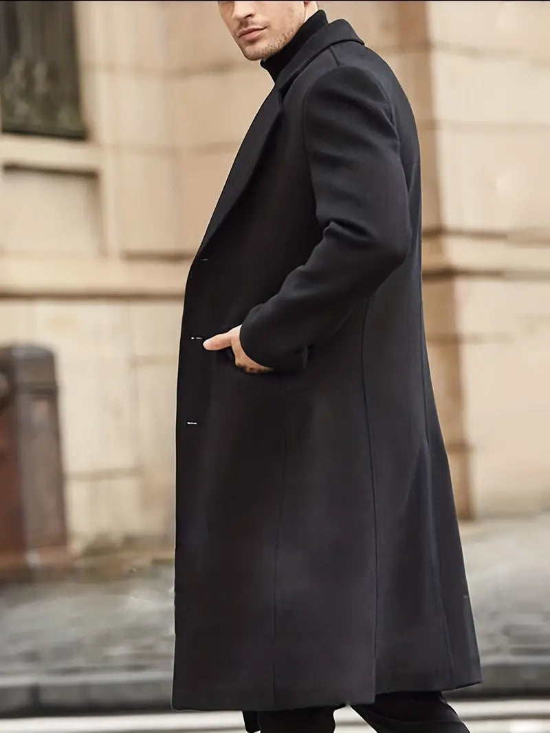 Men's Long Trench Coat – Slim Fit with Notched Lapel for Cooler Months 1
