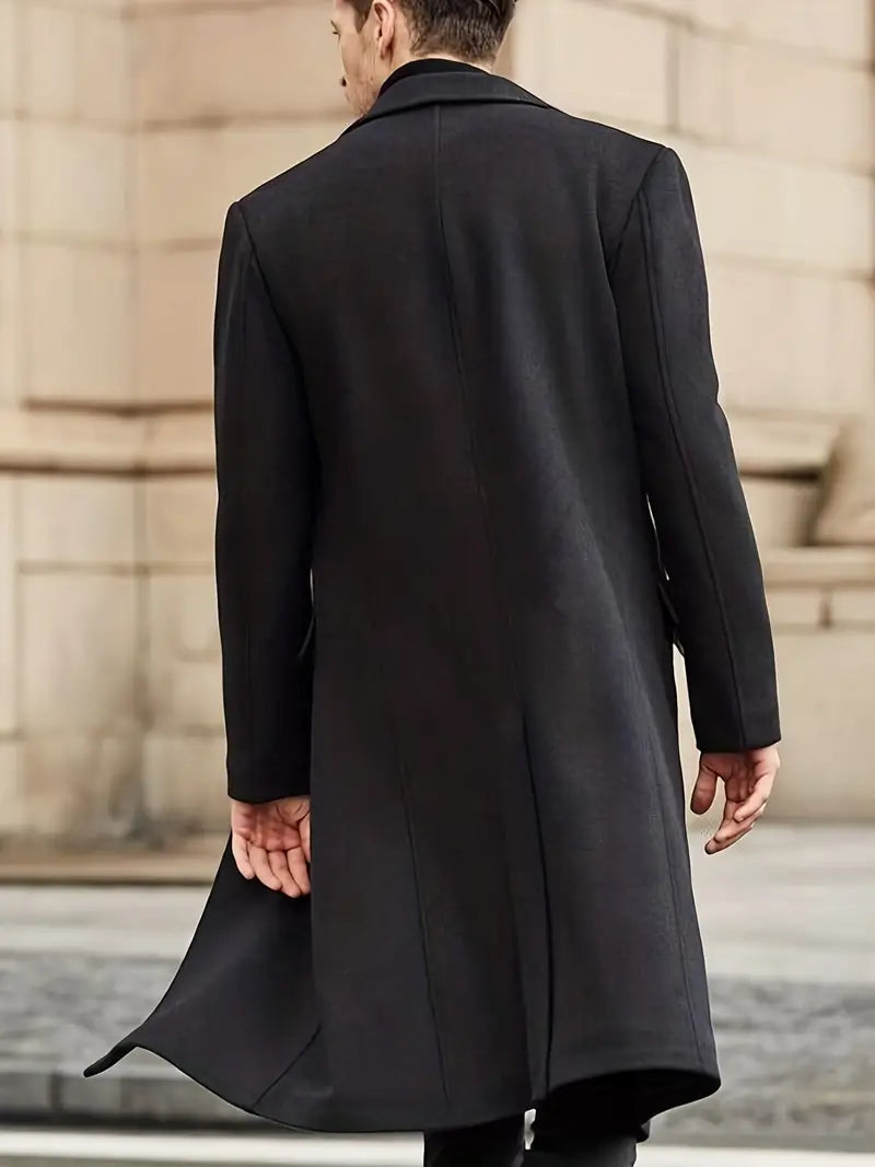 Men's Long Trench Coat – Slim Fit with Notched Lapel for Cooler Months 2