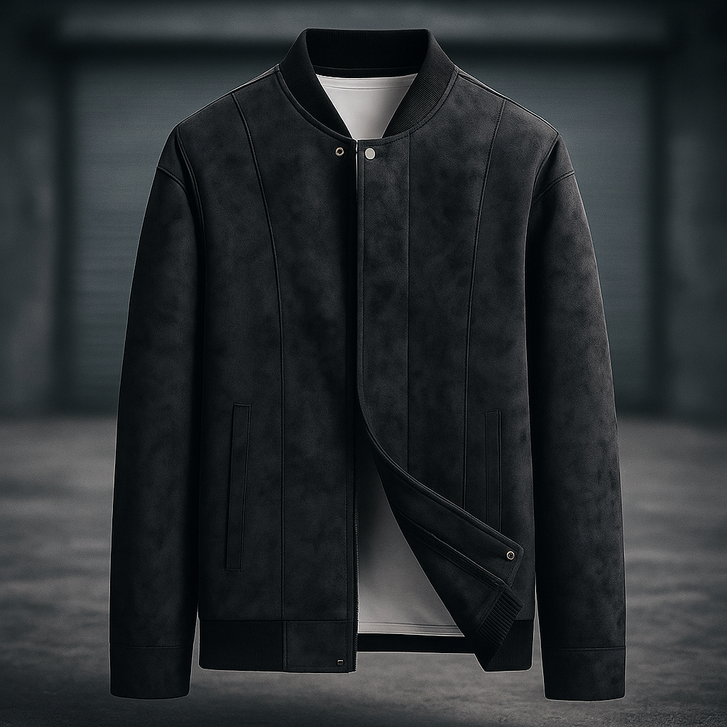 Men's Suede Bomber Jacket – Ribbed Collar, Vertical Panel Seaming for Smart-Casual Wear 5