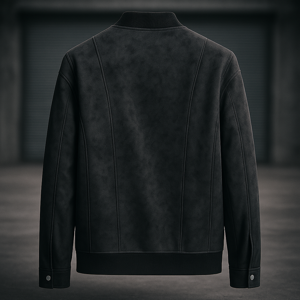 Men's Suede Bomber Jacket – Ribbed Collar, Vertical Panel Seaming for Smart-Casual Wear 6
