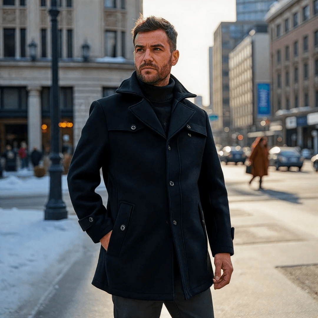 Men's Trench Coat with Layered Collar – Slim Fit, Zip Pockets for Office and Casual Wear 1