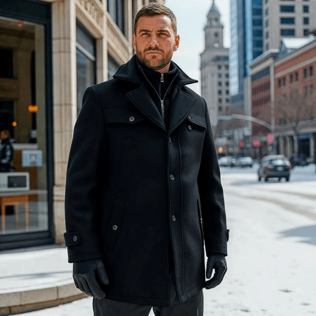 Men's Trench Coat with Layered Collar – Slim Fit, Zip Pockets for Office and Casual Wear 2