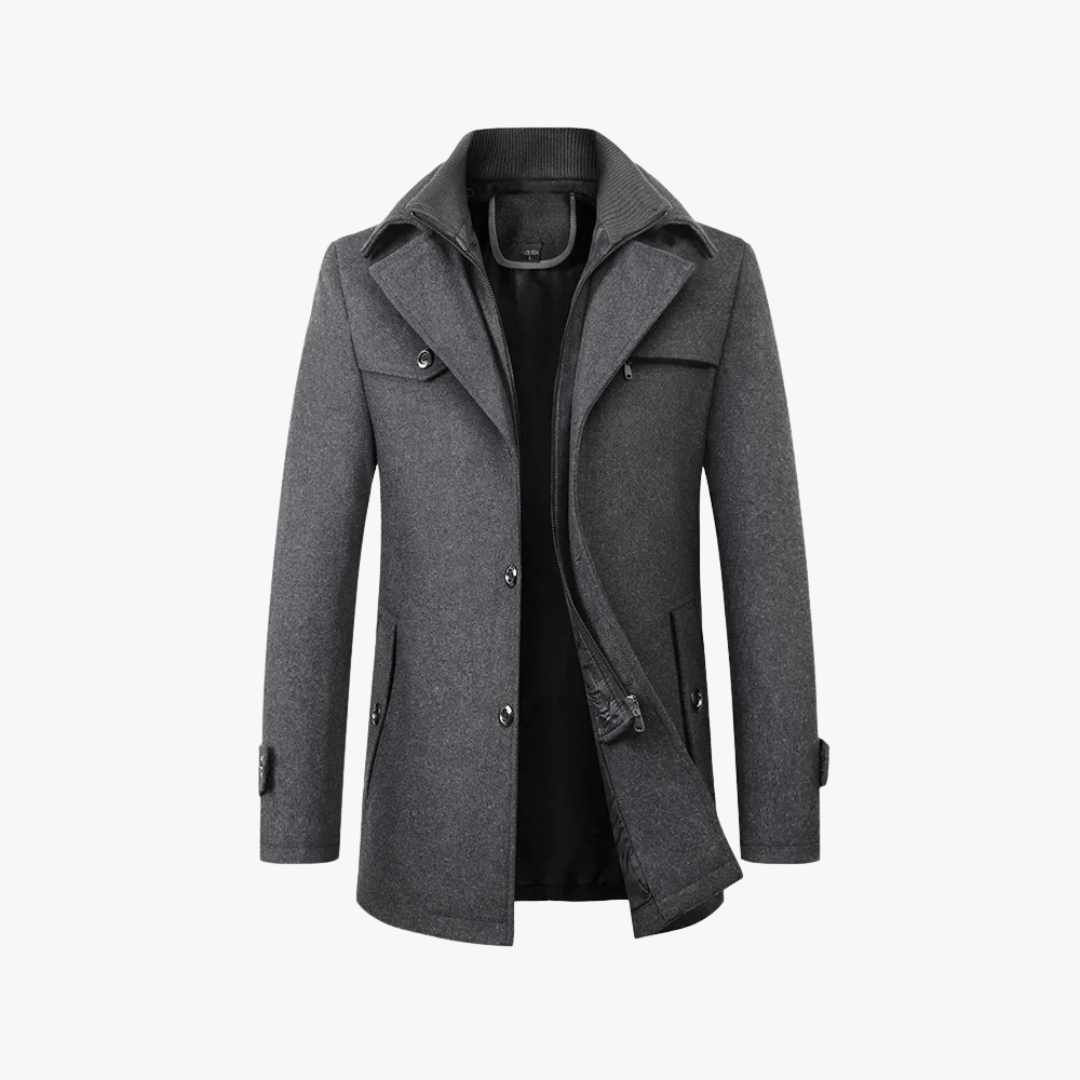 Men's Trench Coat with Layered Collar – Slim Fit, Zip Pockets for Office and Casual Wear 6