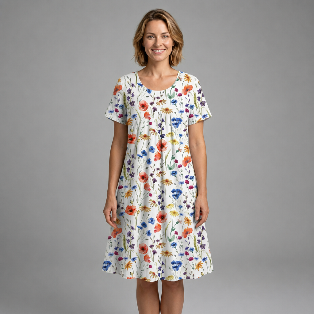 Midi Dress – Wildflower Print, Flared Silhouette with Pockets for Summer