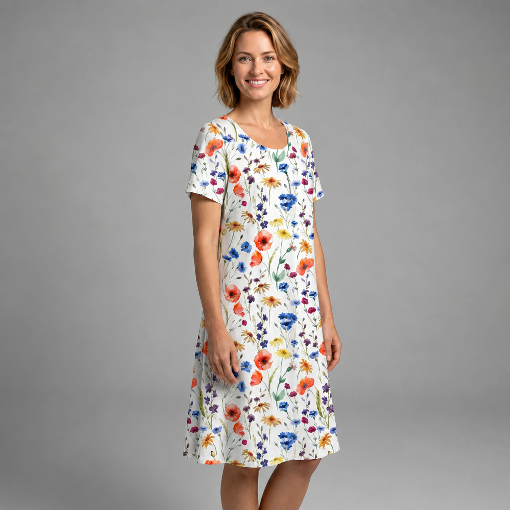 Midi Dress – Wildflower Print, Flared Silhouette with Pockets for Summer