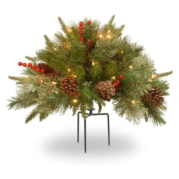 Pre-Lit Christmas Tree Urn Filler - Artificial Evergreen Decoration with LED Lights for Indoor and Outdoor Use 1