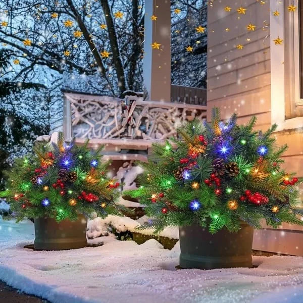 Pre-Lit Christmas Tree Urn Filler - Artificial Evergreen Decoration with LED Lights for Indoor and Outdoor Use 3