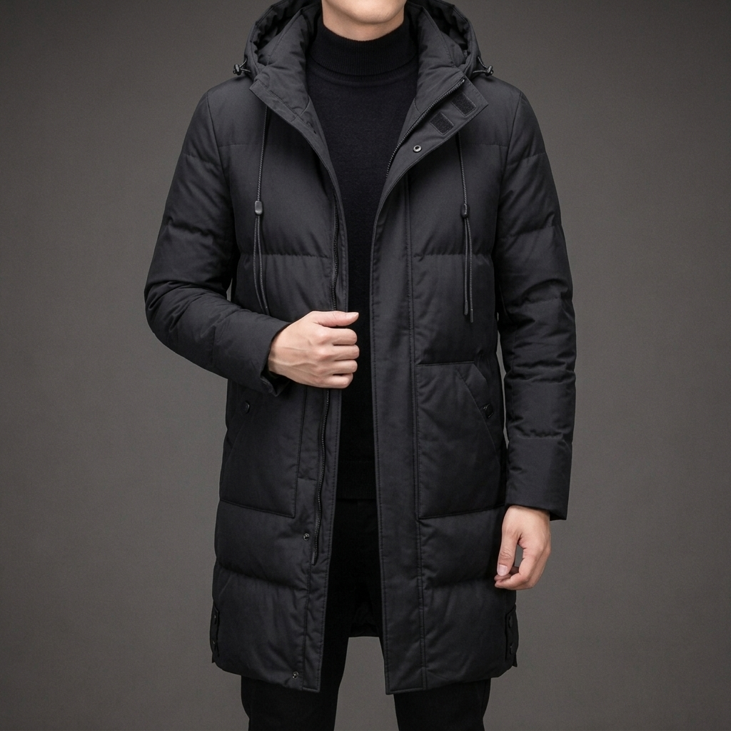 Puffer Jacket Men - Long Quilted Hooded Coat with Multiple Pockets for Winter 1