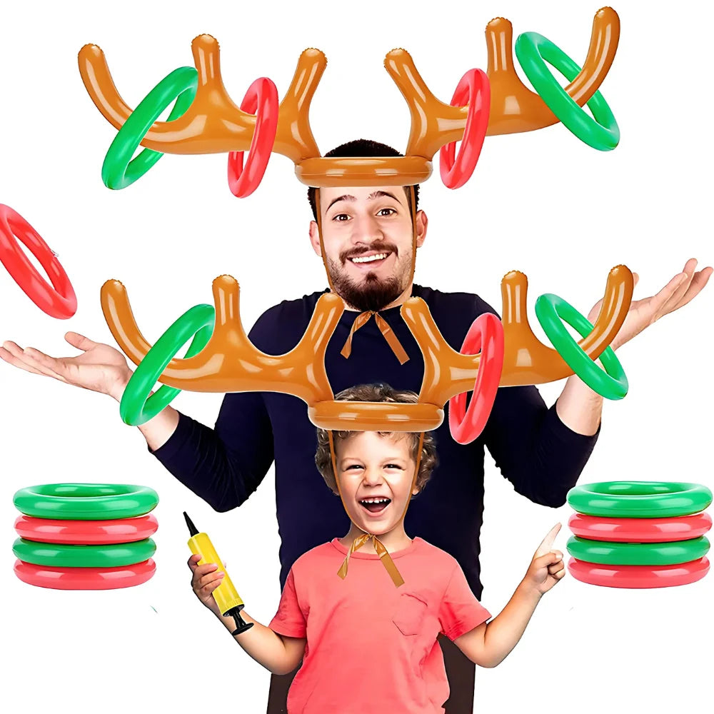 Ring Toss Game with Inflatable Antler Hat – Fun Indoor and Outdoor Activity for Holidays 0