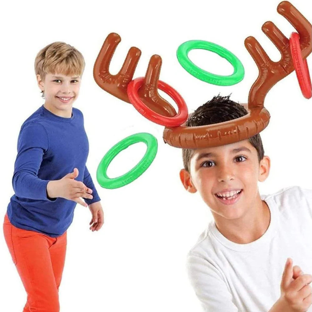 Ring Toss Game with Inflatable Antler Hat – Fun Indoor and Outdoor Activity for Holidays 1