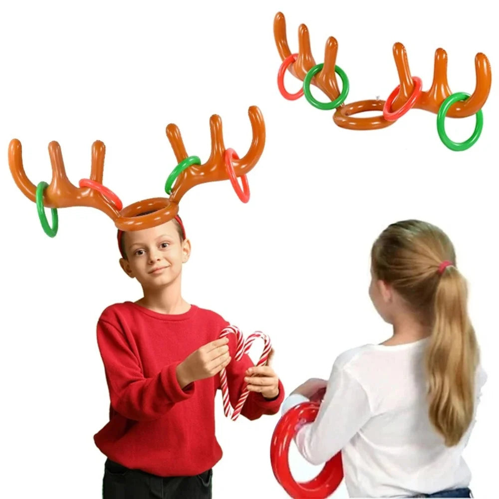 Ring Toss Game with Inflatable Antler Hat – Fun Indoor and Outdoor Activity for Holidays 2