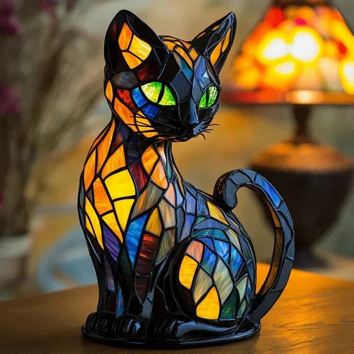 Stained Glass Cat Table Lamp – LED Nightstand Lamp for Bedroom and Living Room 0