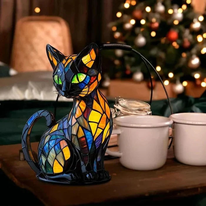 Stained Glass Cat Table Lamp – LED Nightstand Lamp for Bedroom and Living Room 1