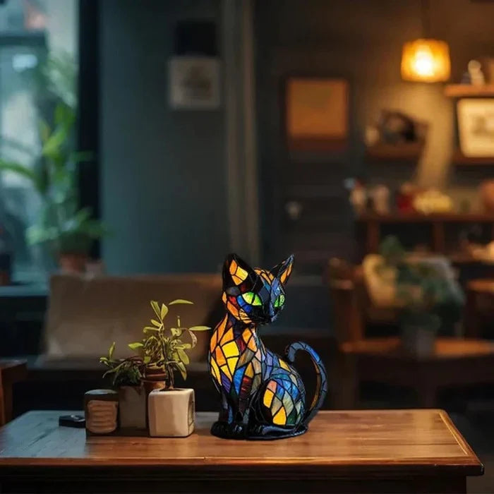 Stained Glass Cat Table Lamp – LED Nightstand Lamp for Bedroom and Living Room 3