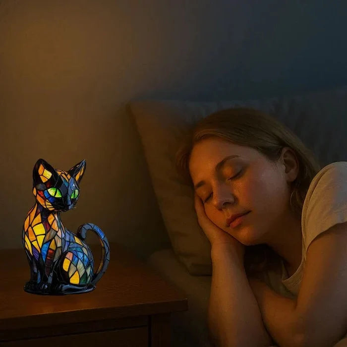 Stained Glass Cat Table Lamp – LED Nightstand Lamp for Bedroom and Living Room 4