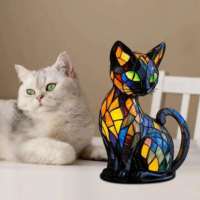Stained Glass Cat Table Lamp – LED Nightstand Lamp for Bedroom and Living Room 5
